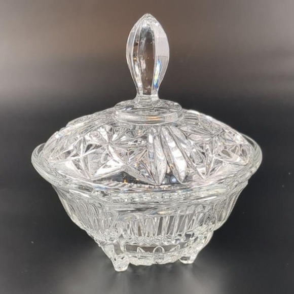 VTG MCM Crystal Candy Dish w/ Lid 4.25x5" Holiday Glam Footed Glass Bowl - Picture 1 of 6